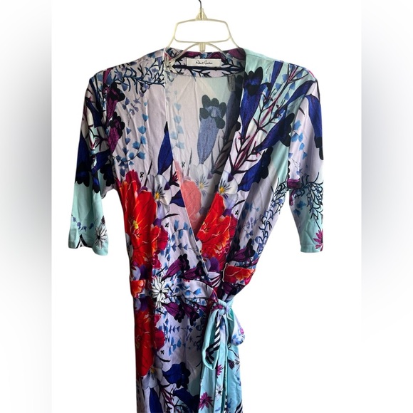 Robert Graham Women’s Colorful Floral Print Tie Waist Silk Blend Wrap Dress Sz 4 - Picture 2 of 7